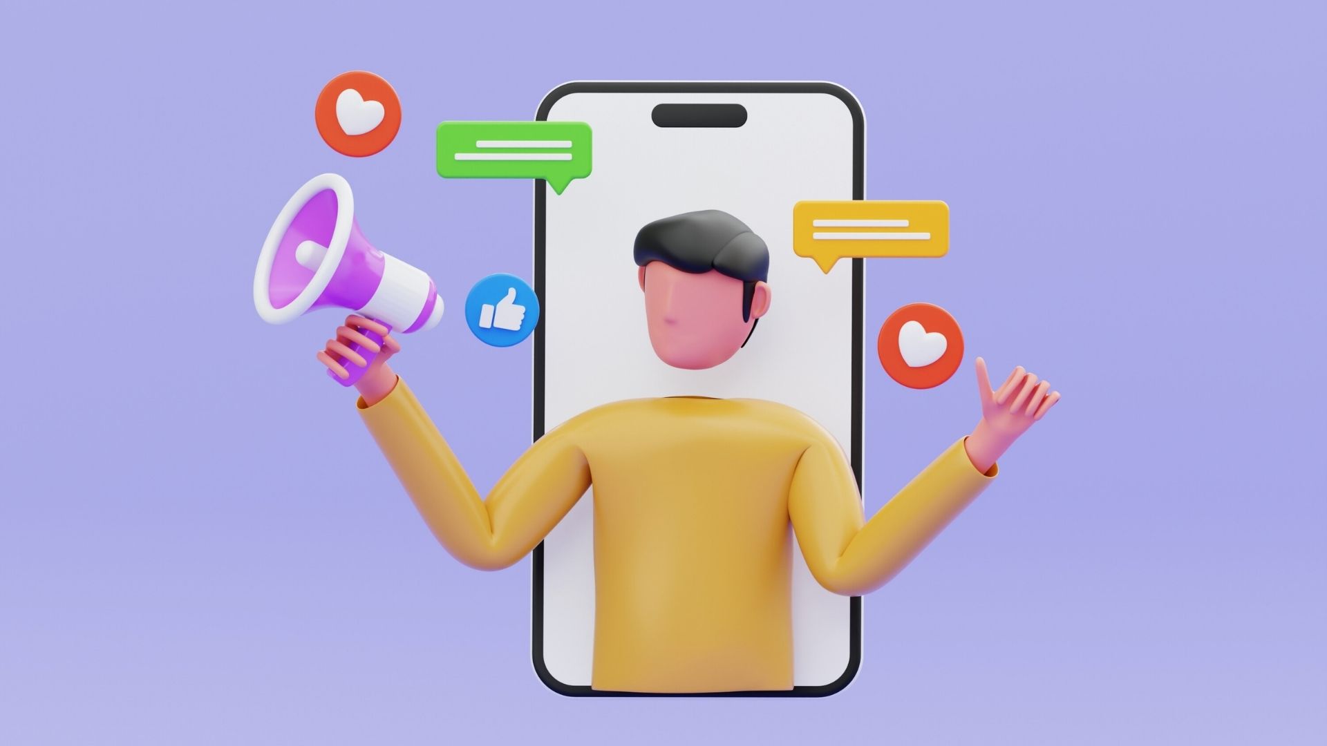 Cartoon graphic of person in cell phone debating on best way to reach an audience